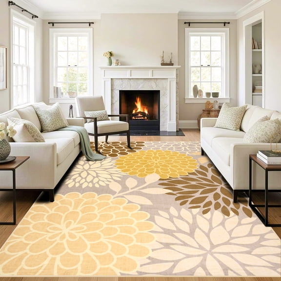 Ultrug Boho Floral Area Rug Soft Modern Rugs Washable Carpet for Living Room Bedroom Home Decor,6'x9',Grey