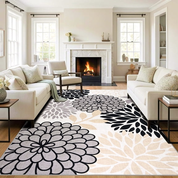 Ultrug Boho Floral Area Rug Soft Modern Rugs Washable Carpet for Living Room Bedroom Home Decor,6'x9',Grey