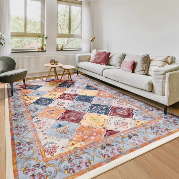 Ultrug Boho Vintage Rugs Floral Printed Area Rug Soft Carpet for Living Room Bedroom Home Decor,4'x6',Orange
