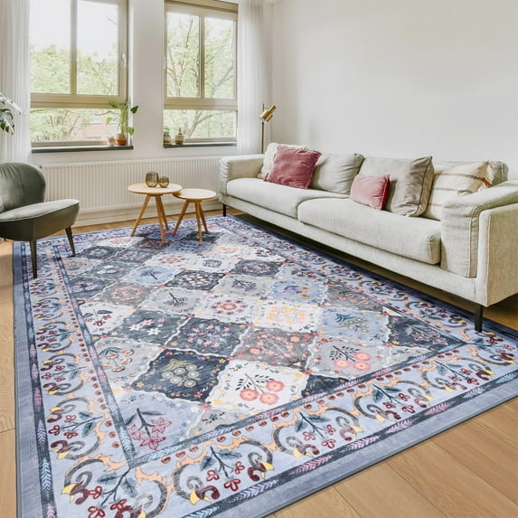Ultrug Boho Vintage Rugs Floral Printed Area Rug Soft Carpet for Living Room Bedroom Home Decor,5'x8',Blue