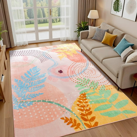 Ultrug Boho Vintage Rugs Non Slip Area Rug Soft Carpet for Living Room Bedroom Home Decor Office,4'x6',Pink