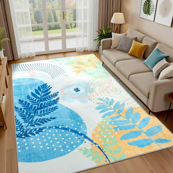 Ultrug Boho Vintage Rugs Non Slip Area Rug Soft Carpet for Living Room Bedroom Home Decor Office,6'x9',Blue
