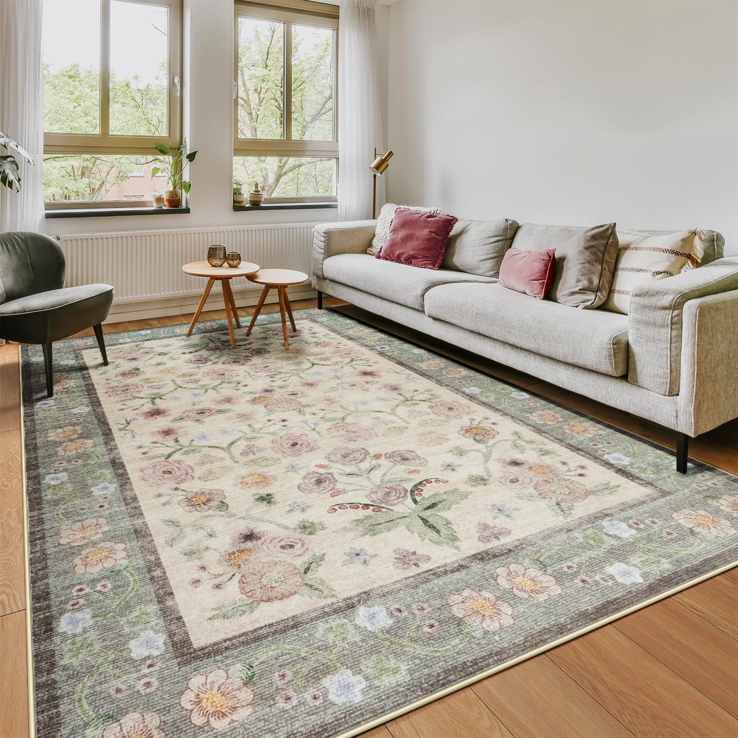 Ultrug Floral Area Rug Soft Non Slip Vintage Rugs for Living Room Bedroom Home Deocr Flower Carpet,4'x6',Pink