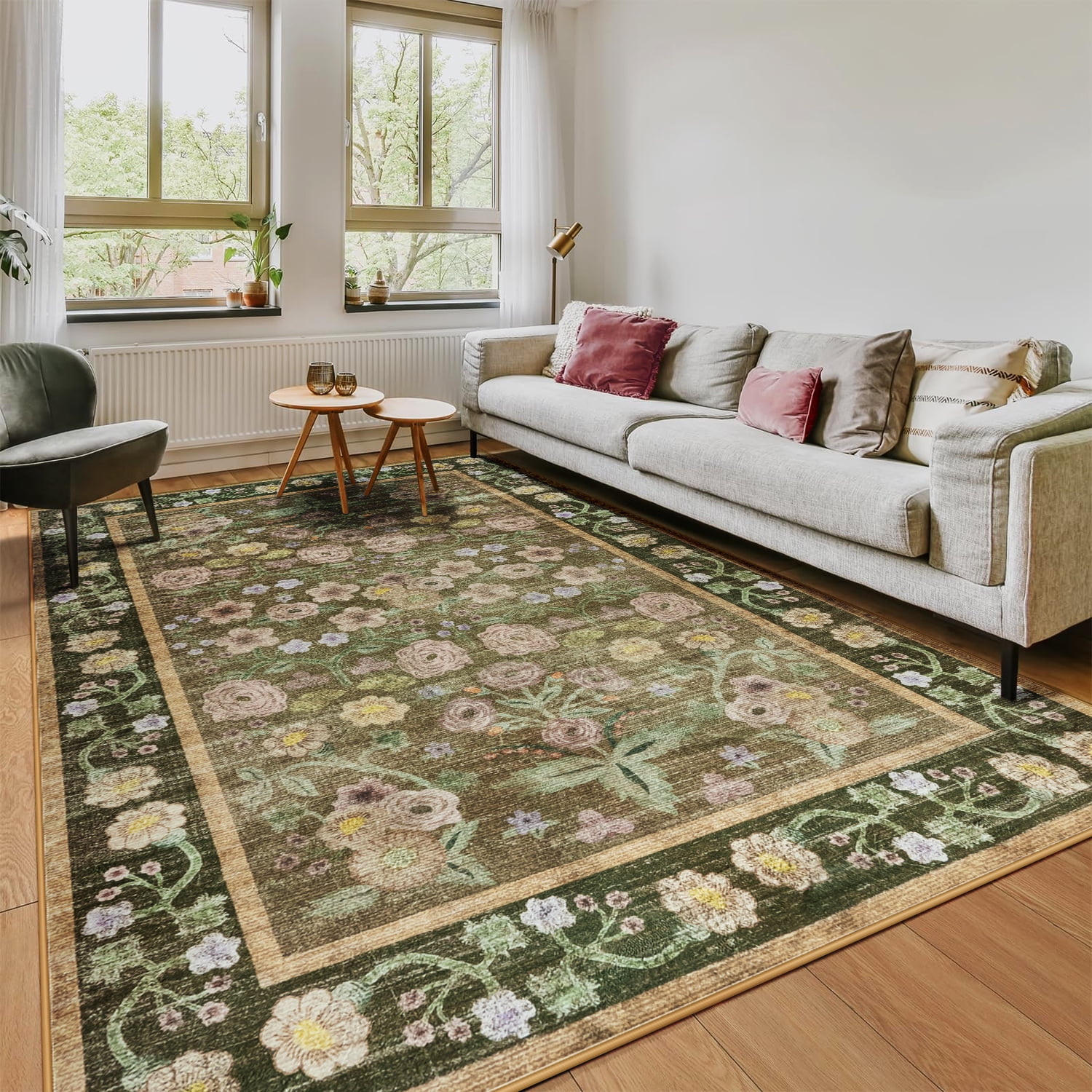 Ultrug Floral Area Rug Soft Non Slip Vintage Rugs for Living Room Bedroom Home Deocr Flower Carpet,6'x9',Coffee