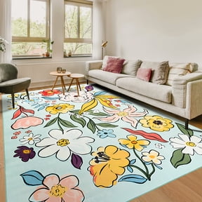 Ultrug Floral Area Rugs Boho Rugs Flower Print Carpet for Bedroom Living Room Office Nursery Home Decor,4'x6',Green