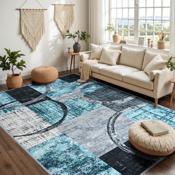 Ultrug Fluffy Rugs for Bedroom Abstract Area Rug for Living Room Decor Nursery Carpet,4'x6',Blue