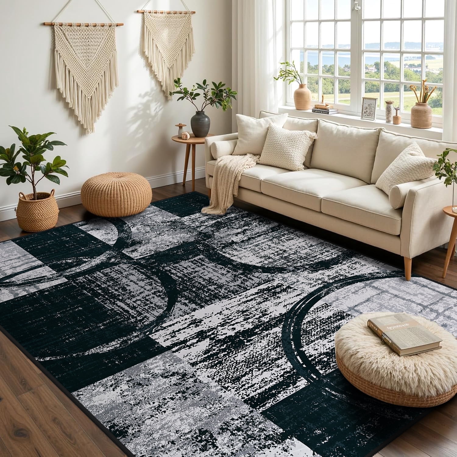 Ultrug Fluffy Rugs for Bedroom Abstract Area Rug for Living Room Decor Nursery Carpet,4'x6',Grey