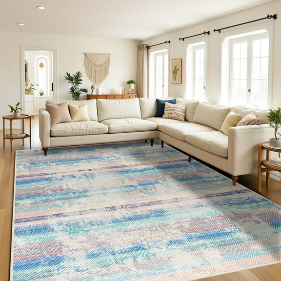 Ultrug Fluffy Rugs for Bedroom Area Rug for Living Room Decor Stripe Nursery Carpet,4'x6',Blue