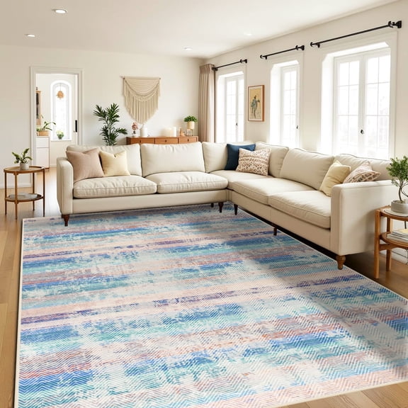 Ultrug Fluffy Rugs for Bedroom Area Rug for Living Room Decor Stripe Nursery Carpet,6'x9',Blue