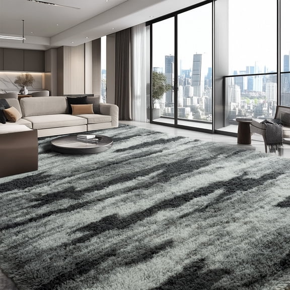 Ultrug Fluffy Shag Rug Bedroom Area Rugs for Living Room Nursery Plush Soft Carpet Home Decor,6'x9',Black