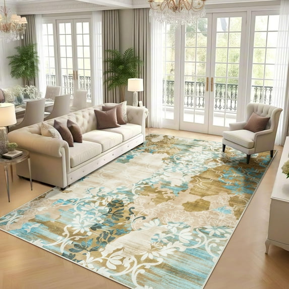 Ultrug Modern Abstract Rugs Vintage Area Rug Soft Indoor Carpet for Bedroom Living Room Home Decor,5'x7',Yellow