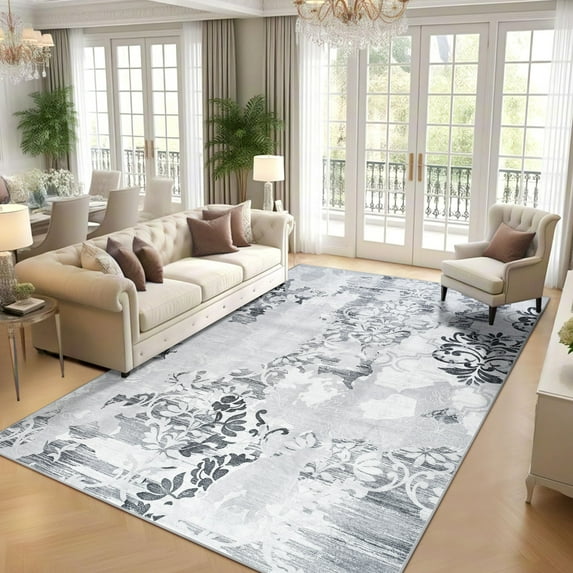 Ultrug Modern Abstract Rugs Vintage Area Rug Soft Indoor Carpet for Bedroom Living Room Home Decor,9'x12',Light Gray
