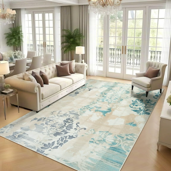 Ultrug Modern Abstract Rugs Vintage Area Rug Soft Indoor Carpet for Bedroom Living Room Home Decor,9'x12',Light Yellow