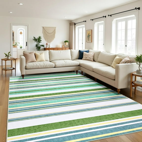 Ultrug Soft Area Rug Vintage Abstract Striped Rugs Washable Carpet for Bedroom Living Room Home Decor,4'x6',Green