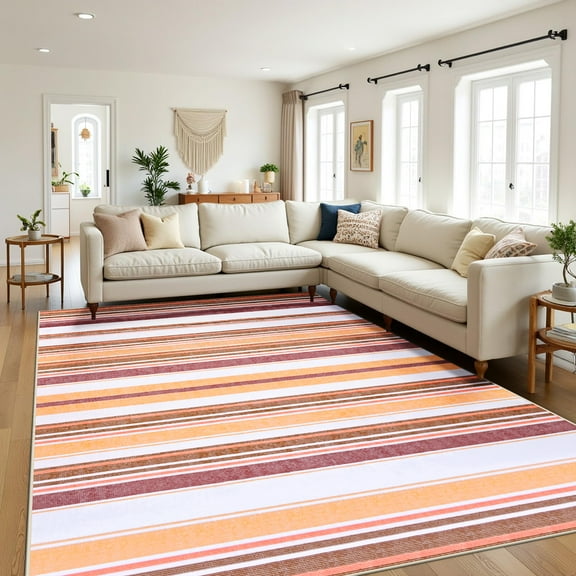 Ultrug Soft Area Rug Vintage Abstract Striped Rugs Washable Carpet for Bedroom Living Room Home Decor,5'x8',Red