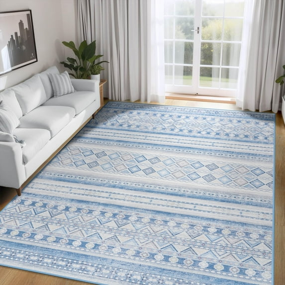 Ultrug Soft Boho Area Rug Moroccan Geometric Rugs Washable Carpet for Bedroom Living Room Home Decor,4'x6',Blue