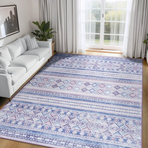 Ultrug Soft Boho Area Rug Moroccan Geometric Rugs Washable Carpet for Bedroom Living Room Home Decor,5'x8',Blue Purple