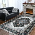 thumbnail image 1 of Lochas Vintage Boho Fluffy Rug Chenille Low Pile Area Rugs for Bedroom Living Room Indoor Floor Carpet Home Decor,5'X8',Black, 1 of 7
