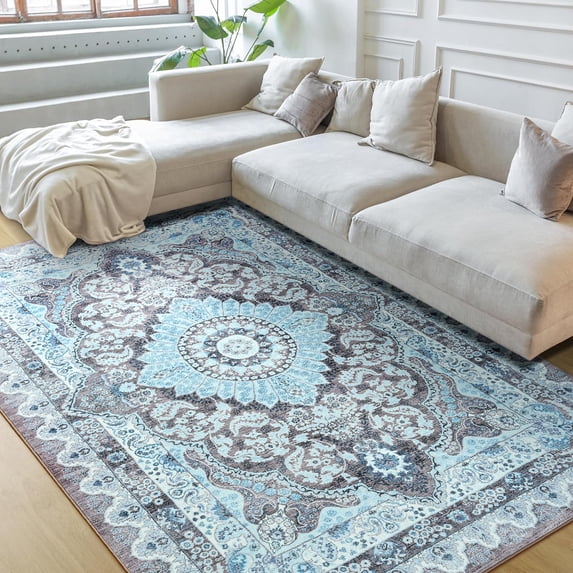 Ultrug Vintage Floral Print Rugs Soft Boho Carpet Retro Distressed Area Rug for Living Room Bedroom Home Decor,5'x7',Brown