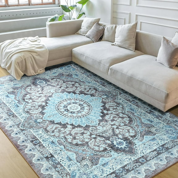 Ultrug Vintage Floral Print Rugs Soft Boho Carpet Retro Distressed Area Rug for Living Room Bedroom Home Decor,8'x10',Brown