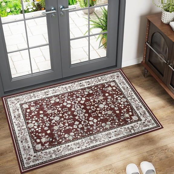 Ultrug Vintage Floral Print Rugs Soft Carpet Retro Area Rug for Living Room Bedroom Home Decor,2'x3',Red