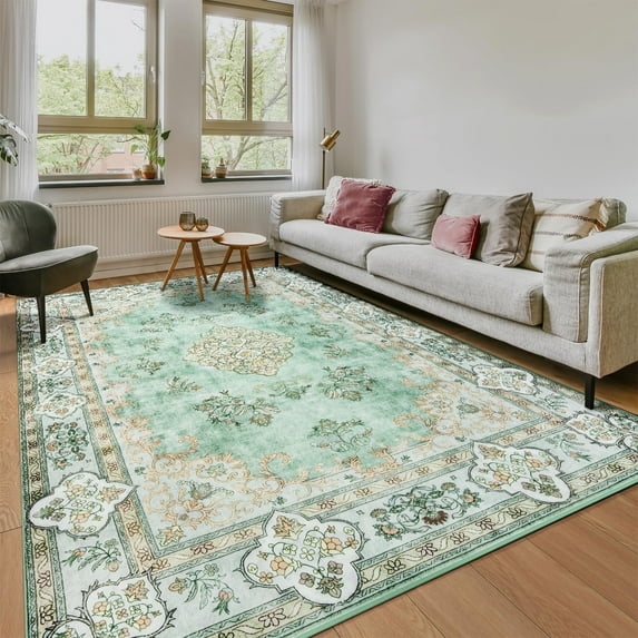 Ultrug Vintage Floral Print Rugs Soft Carpet Retro Area Rug for Living Room Bedroom Home Decor,4'x6',Green