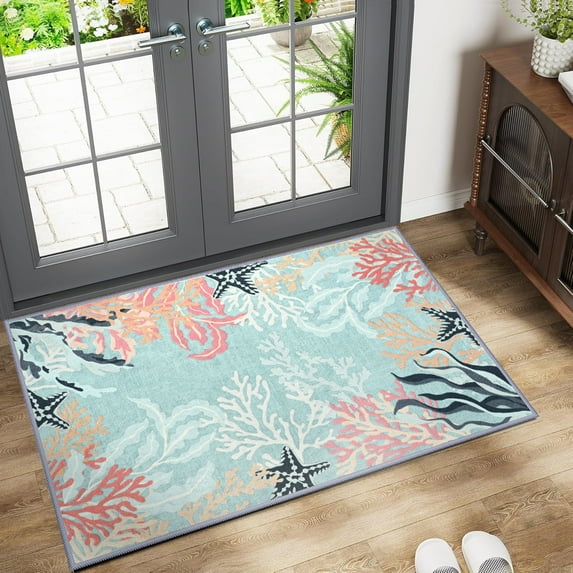 Ultrug Vintage Floral Rugs Soft Accent Area Rug Fluffy Carpet for Bedroom Living Room Home Decor,2'x3',Blue