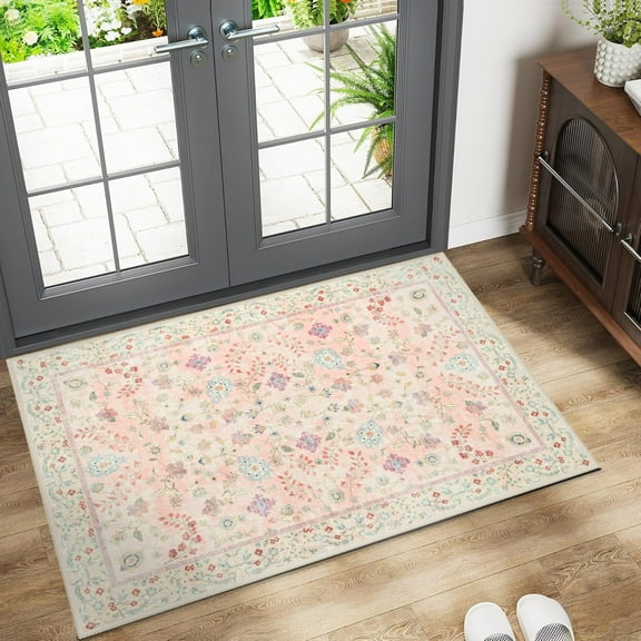 Ultrug Vintage Floral Rugs Soft Boho Area Rug Indoor Carpet for Living Room Bedroom Home Decor,2'x3',Light Pink