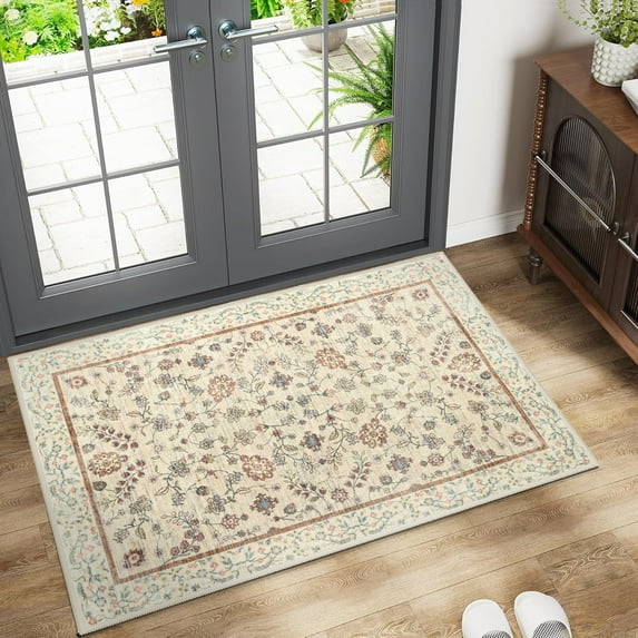 Ultrug Vintage Floral Rugs Soft Boho Area Rug Indoor Carpet for Living Room Bedroom Home Decor,2'x3',Light Yellow