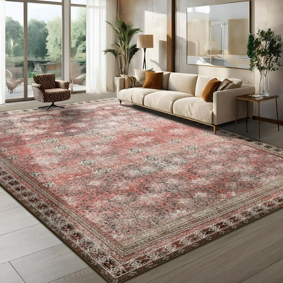 Ultrug Vintage Floral Rugs Soft Boho Area Rug Indoor Carpet for Living Room Bedroom Home Decor,4'x6',Dark Red