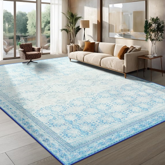 Ultrug Vintage Floral Rugs Soft Boho Area Rug Indoor Carpet for Living Room Bedroom Home Decor,4'x6',Light Blue