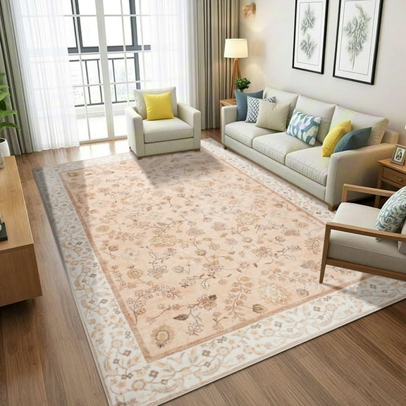 Ultrug Vintage Floral Rugs Soft Boho Area Rug Indoor Carpet for Living Room Bedroom Home Decor,4'x6',Light Orange