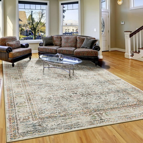 Ultrug Vintage Floral Rugs Soft Boho Area Rug Indoor Carpet for Living Room Bedroom Home Decor,4'x6',Light Yellow