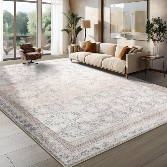 Ultrug Vintage Floral Rugs Soft Boho Area Rug Indoor Carpet for Living Room Bedroom Home Decor,6'x9',Light Camel