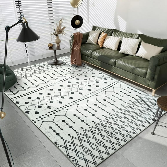 Ultrug Vintage Rugs Boho Geometric Moroccan Area Rug Soft Carpet for Bedroom Living Room Home Decor,6'x9',Beige