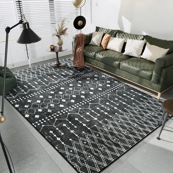 Ultrug Vintage Rugs Boho Geometric Moroccan Area Rug Soft Carpet for Bedroom Living Room Home Decor,8'x10',Black