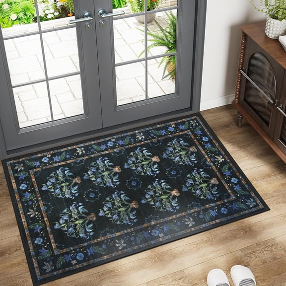 Ultrug Vintage Rugs Floral Printed Area Rug Soft Carpet for Living Room Bedroom Home Decor,2'x3',Black