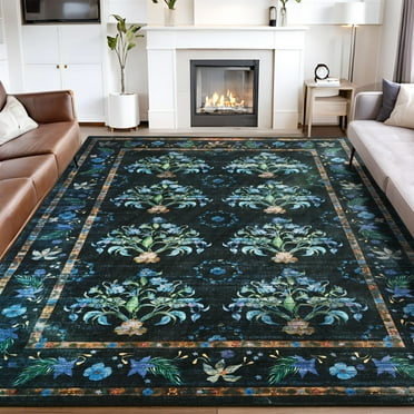 Ultrug Vintage Rugs Floral Printed Area Rug Soft Carpet for Living Room Bedroom Home Decor,4'x6',Black