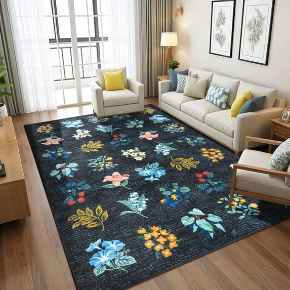Ultrug Vintage Rugs Floral Printed Area Rug Soft Carpet for Living Room Bedroom Home Decor,4'x6',Blue