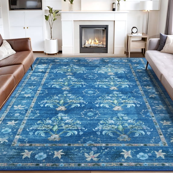 Ultrug Vintage Rugs Floral Printed Area Rug Soft Carpet for Living Room Bedroom Home Decor,4'x6',Light Blue