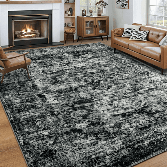 Ultrug Vintage Rugs Modern Area Rug Washable Indoor Carpet for Bedroom Living Room Home Decor,4'x6',Black