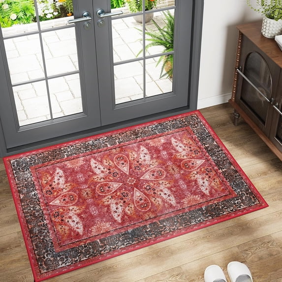 Ultrug Vintage Rugs Soft Accent Area Rug for Bedroom Living Room Home Decor Boho Carpet,2'x3',Red