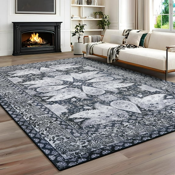 Ultrug Vintage Rugs Soft Accent Area Rug for Bedroom Living Room Home Decor Boho Carpet,4'x6',Black