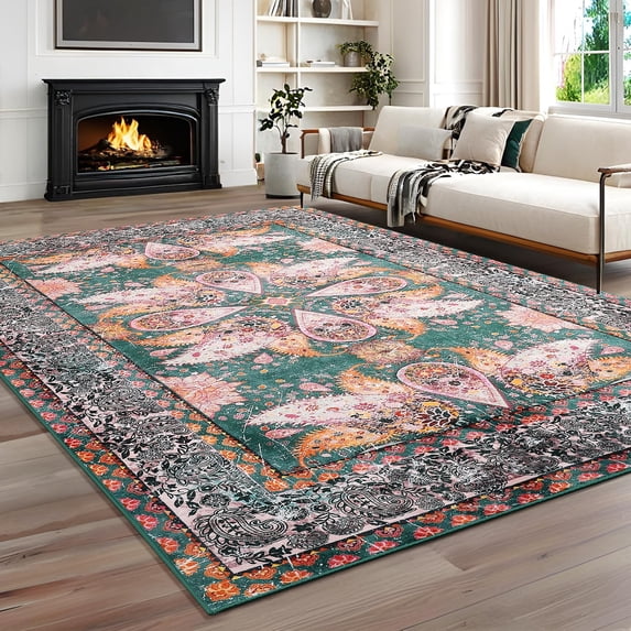Ultrug Vintage Rugs Soft Accent Area Rug for Bedroom Living Room Home Decor Boho Carpet,5'x8',Green