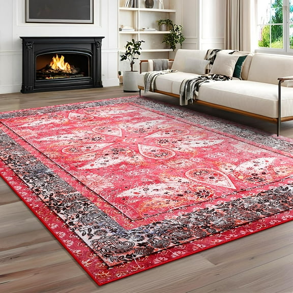 Ultrug Vintage Rugs Soft Accent Area Rug for Bedroom Living Room Home Decor Boho Carpet,5'x8',Red