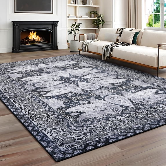 Ultrug Vintage Rugs Soft Accent Area Rug for Bedroom Living Room Home Decor Boho Carpet,6'x9',Black