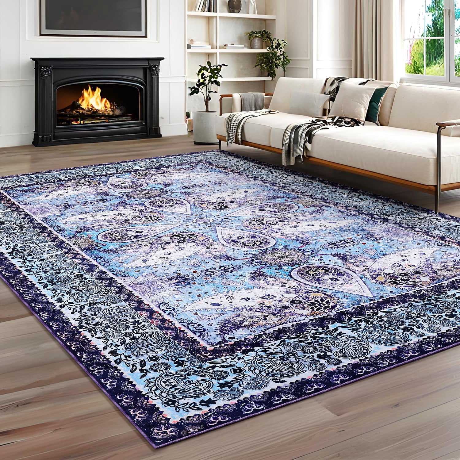 Ultrug Vintage Rugs Soft Accent Area Rug for Bedroom Living Room Home Decor Boho Carpet,6'x9',Blue
