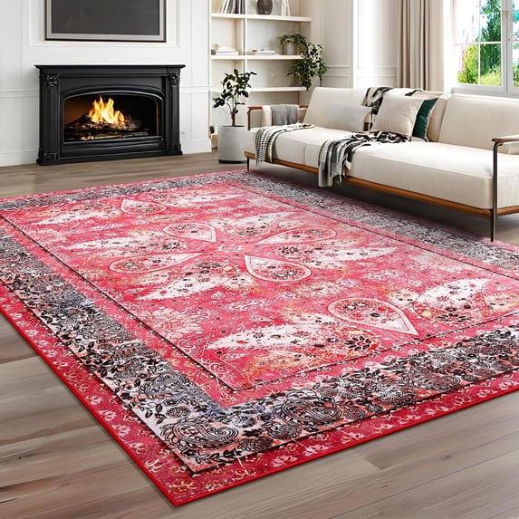 Ultrug Vintage Rugs Soft Accent Area Rug for Bedroom Living Room Home Decor Boho Carpet,6'x9',Red