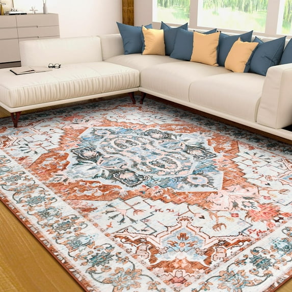 Ultrug Vintage Rugs Soft Accent Area Rug for Bedroom Living Room Home Decor Carpet,4'x6',Light Orange