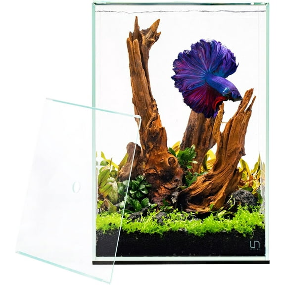 Ultum Nature Systems Prism Rimless Aquarium - Low Iron Glass, Cube With Mitered Lid, Tall Fish Tank, Multi-Purpose Vertical Nano Tank for Home & Office - UNS Prism, 20TM